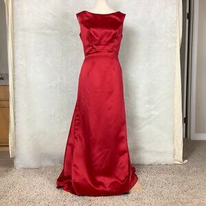 Watters & Watters Sleeveless Red Satin Button Drape Back Maxi Gown Dress 12